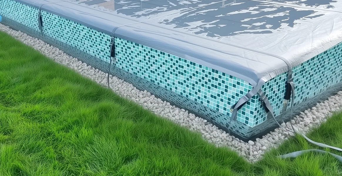 Покрывало для бассейна под снегом — защита зимой в Пятигорске